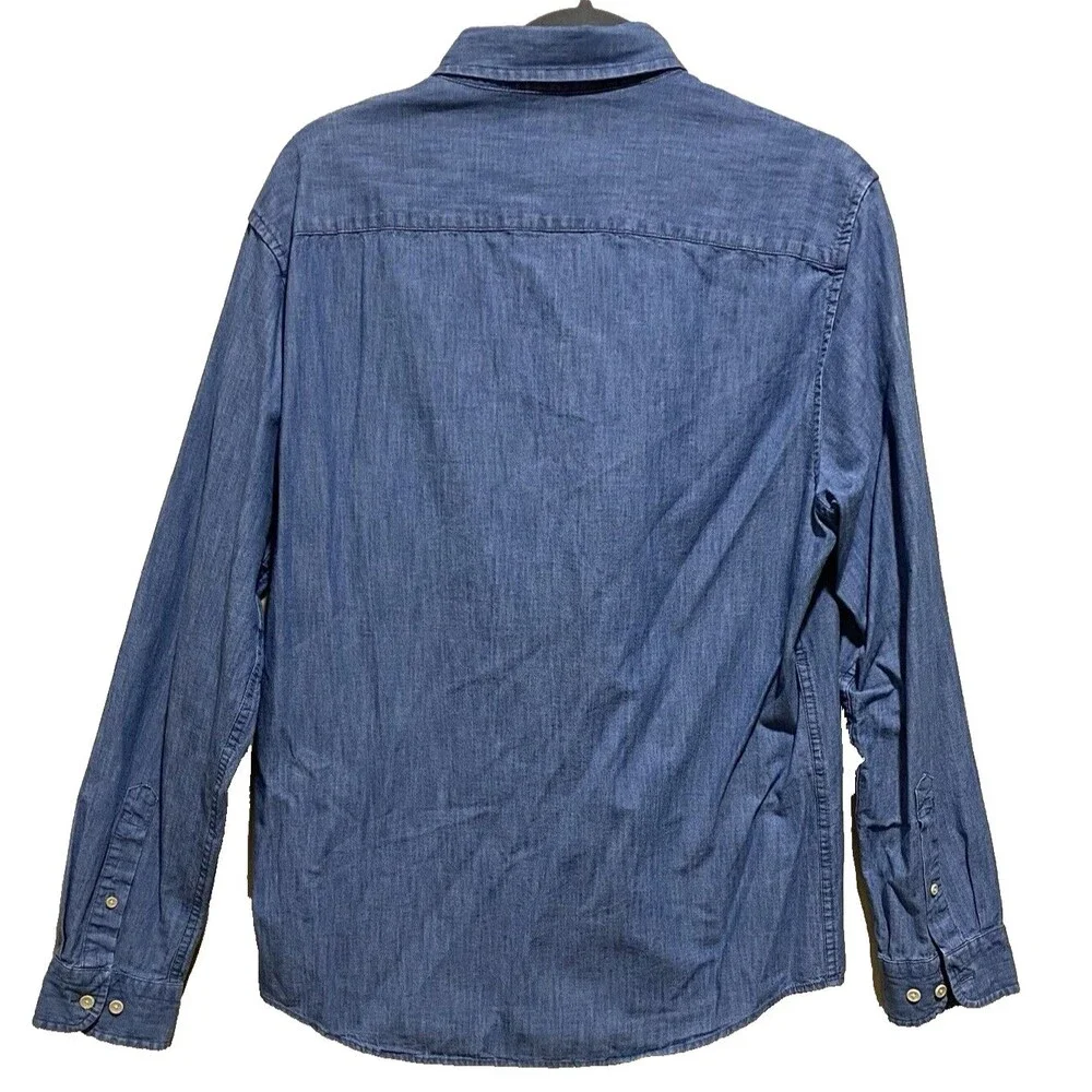 Banana Republic Mens M Blue Chambray Button Up Shirt Long Sleeve Cotton Oxford